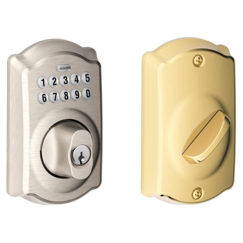 Grade 2 Pushbutton Deadbolt Lock, Camelot Trim, Satin Nickel x Lifetime Brass Finish